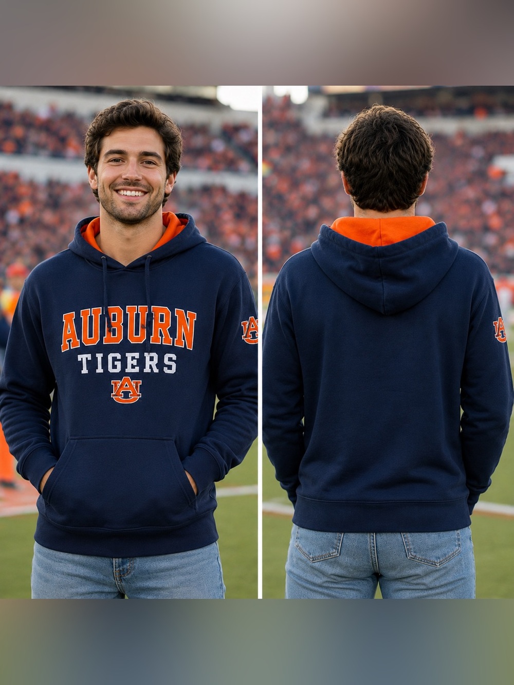 🆕 Auburn Tigers Men’s Medium Hoodie Navy Orange NWT